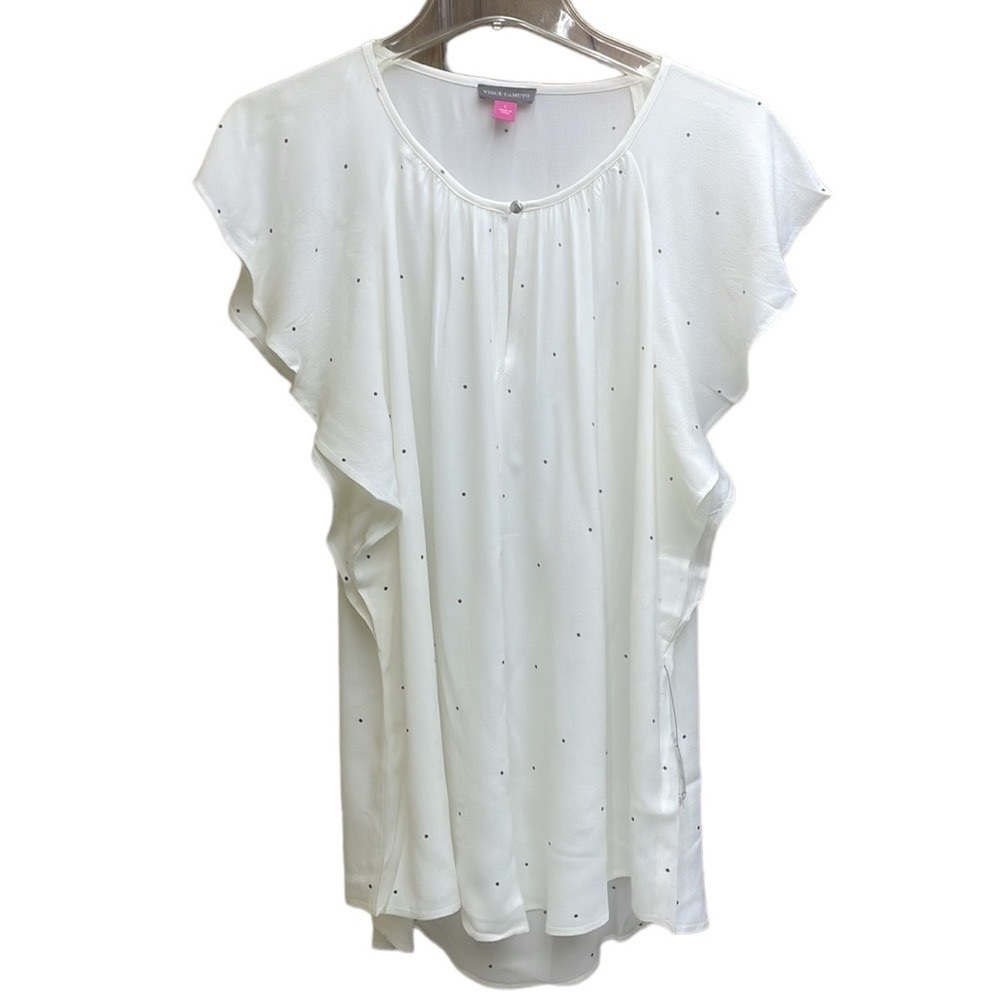New Vince Camuto Flutter Sleeve Blouse Ivory With Blue Polka Dots Size Large NWT